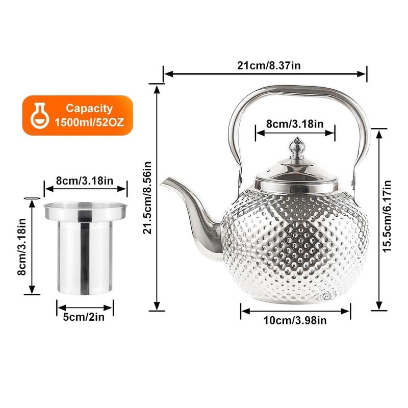 SANQIAHOME 1500ml teapot with Infuser stainless steel Water Boilers lifting handle Tea Maker Water Kettle for Induction/Gas silver - Image 3